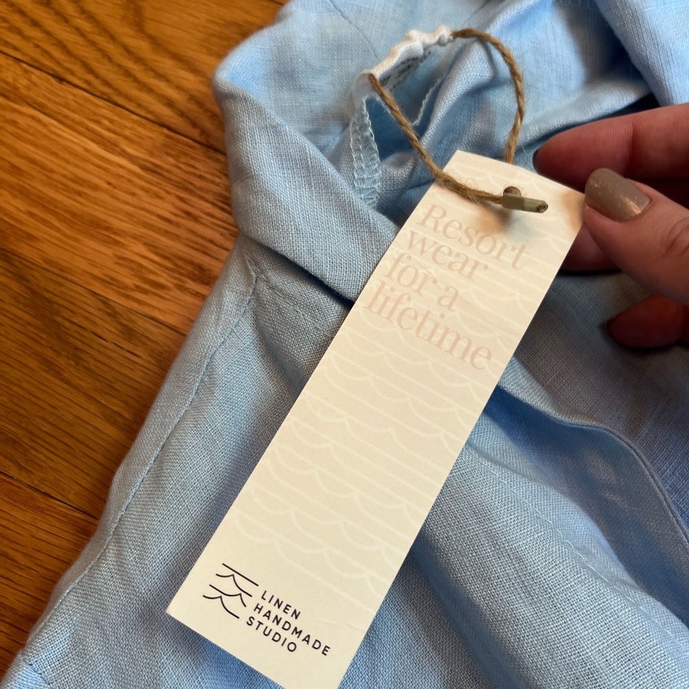 Linen Handmade Studio Light Blue 100% Linen Marlena Wrap Midi Dress Size 12 NWT - Picture 5 of 8